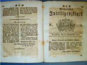 Bild vergrößern: Waldeckisches Intelligenzblatt, die erste regelmäßig erscheinende Zeitung in Waldeck