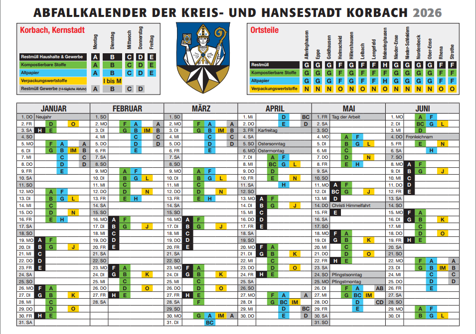 Symbolbild Abfallkalender 2026